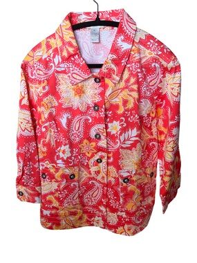 Draper’s & Damon’s XL Red Paisley Floral Cotton Stretch Button Front Jacket